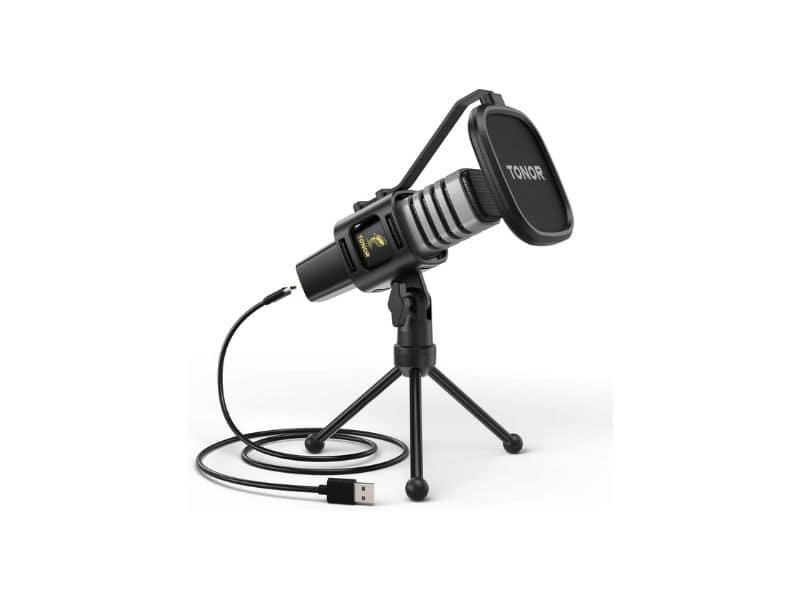 Micrófono TONOR USB económico para streaming y podcast.